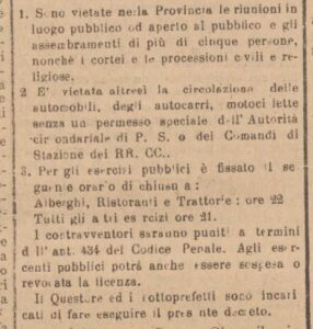 Ordinanza del prefetto di Parma del 1 agosto 1922